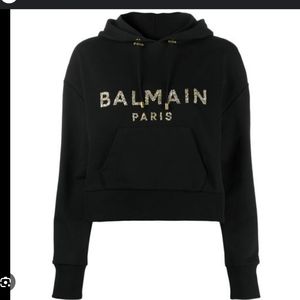 Balmain crystal embellished cropped hoodie